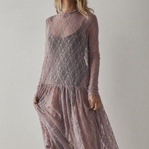 Free People Lace Long Sleeve Vintage Maxi Dress Mauve S
